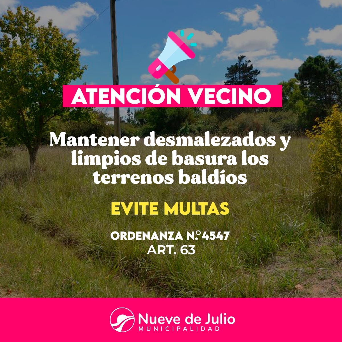 SE RECUERDA LA OBLIGATORIEDAD DE LIMPIAR LOS TERRENOS BALDÍOS